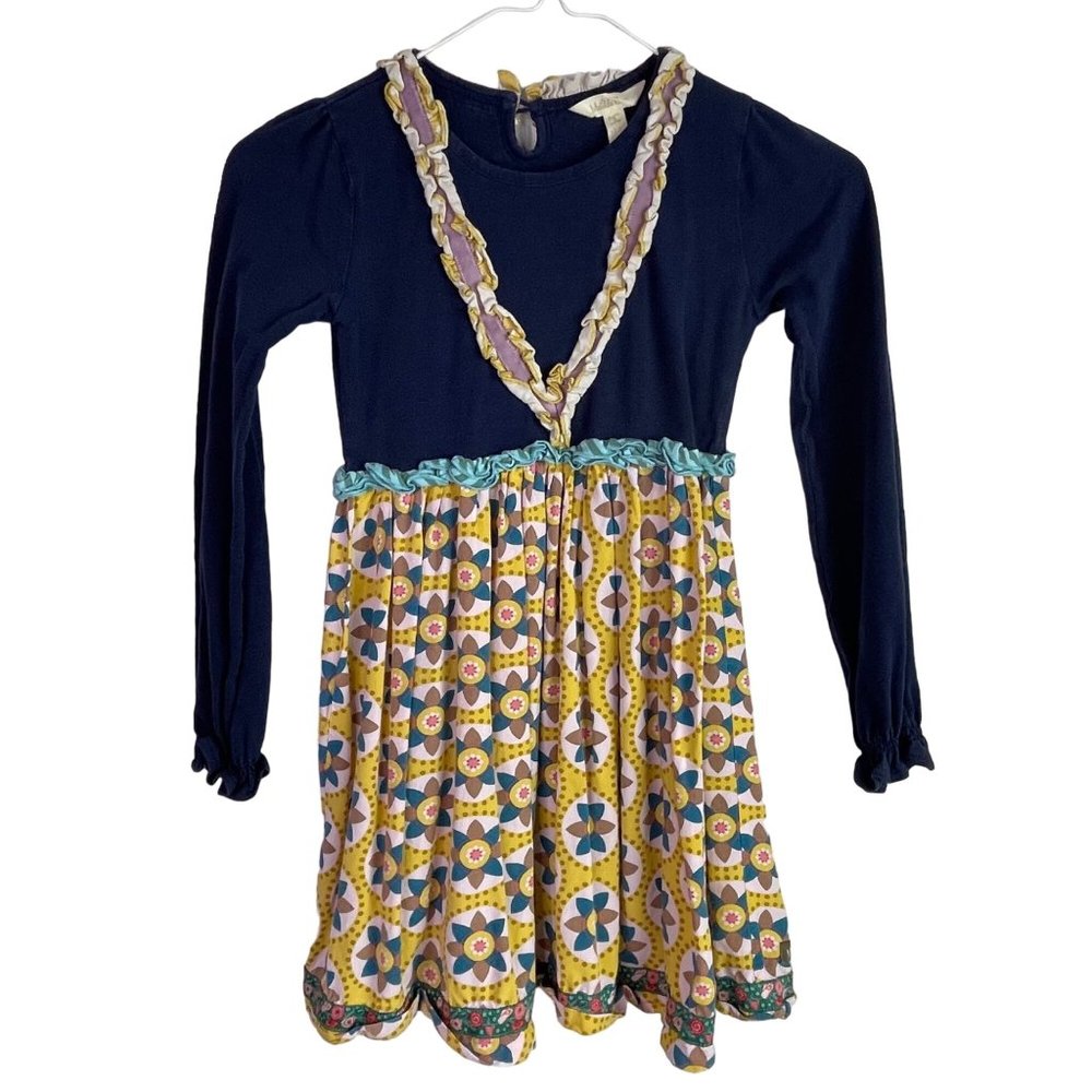Matilda Jane Dress Country Damsel Girls 8 Blue Yellow Long Sleeve Fit Flare